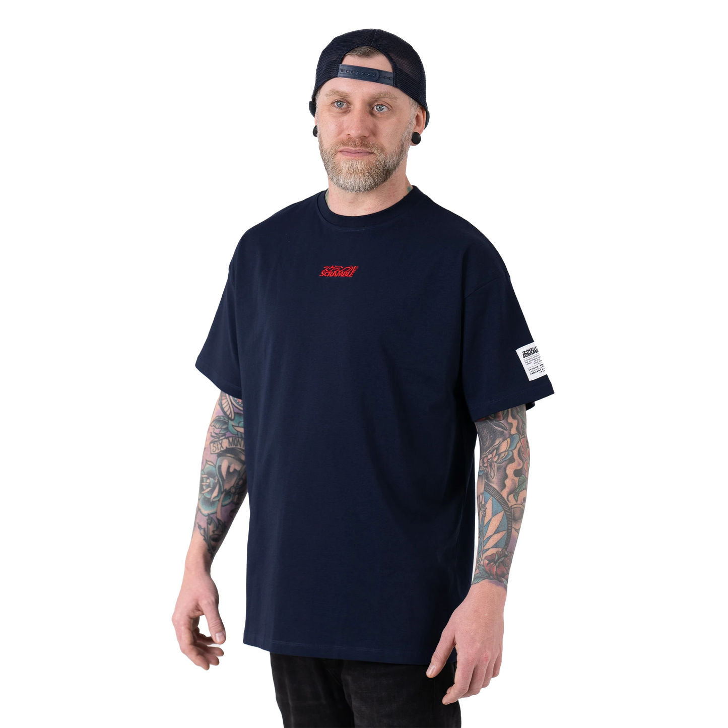 SCRAMBLE OVERSIZE LOGO Tシャツ NAVY